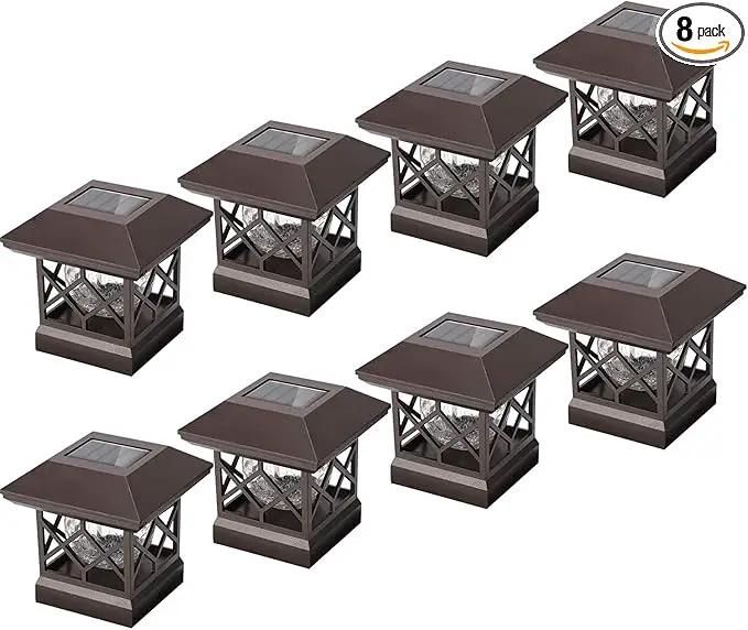 TWINSLUXES Fence Post Cap Light, LED Solar Lights for Deck Posts, Solar Post Caps Light Outdoor for 3.5x3.5/4x4/5x5 Posts, Wood or Vinyl Fence Deck Post, Warm Light (Brown) (8 Pack) by GreenHaven Gardens
