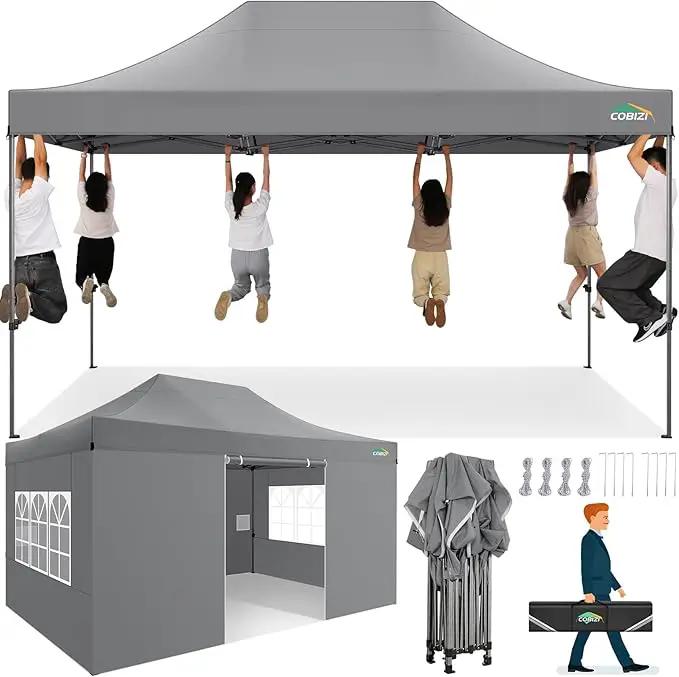 COBIZI 10x15 Heavy Duty Pop up Canopy Tent with 4 sidewalls Commercial Outdoor Canopy Wedding Party Tents for Wedding All Season Wind & Waterproof Gazebo with Carry Bag, Gray(Frame Thickened) by GreenHaven Gardens