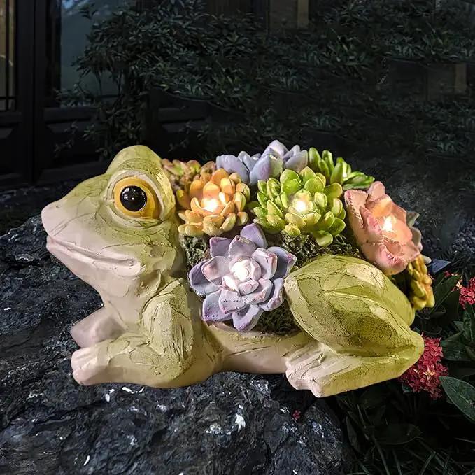pearlstar Garden Statues, Frog Solar Statue Garden Decor Clearance, Cute Resin Frog Figurines with 7 LED Solar Lights Lawn Decorations for Patio Yard Gifts for Mom Grandma Housewarming by GreenHaven Gardens