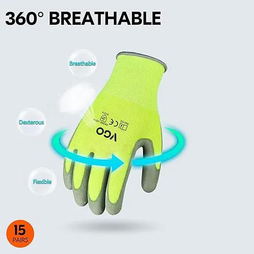 Vgo... 15-Pairs Safety Work Gloves, Gardening Gloves, Polyurethane Coated, Dipping Gloves, Latex Free (Size XL, Yellow, PU2103) by GreenHaven Gardens