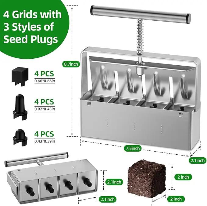 Soil Blocker, Soil Block Maker for Seed Starting with Strong Hand Held, 4 Pcs 2-Inch Soil Blocking Tool for Grow Seedling, Seed Starter Soil Tray Garden Potting Soil, Indoor Outdoor Plants by GreenHaven Gardens