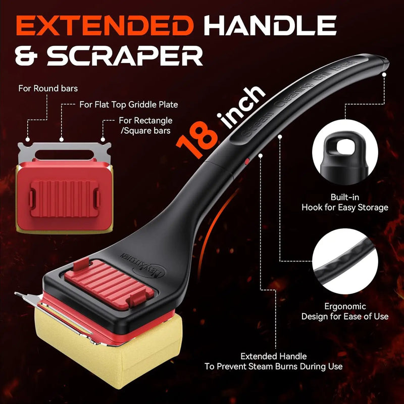 Grill Brush Bristle-Free Steam Cleaning, BBQ Brush Replaceable Heat-Resistant Kevlar Head with Grill Scraper Safe Barbecue Grill Cleaner for All Grill Types (2 Pack Cleaning Head) by GreenHaven Gardens