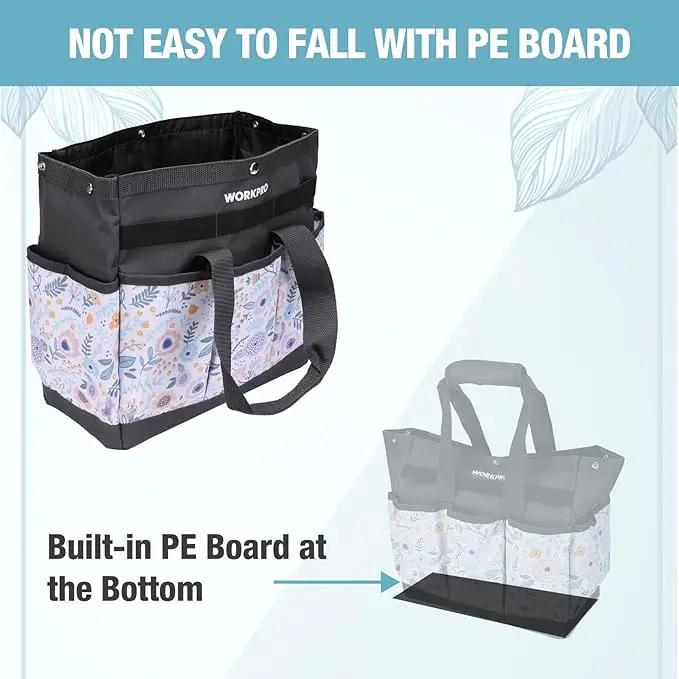 WORKPRO Garden Tool Bag, 9 Pockets Gardening Bag, Heavy Duty Oxford Garden Tote Caddy (Tools NOT Included), 12" x 12" x 6" (Floral White) by GreenHaven Gardens