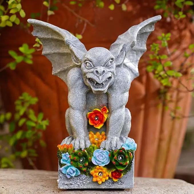 Solar Gothic Gargoyle Garden Statues: Outdoor Sculptures with Succulent Lights Decor for Patio Lawn Yard Art - Gifts for Mom Grandma by GreenHaven Gardens