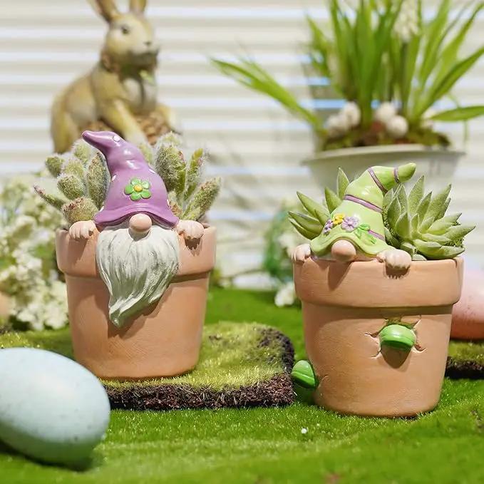 Newman House Studio Spring-Gnomes Flower-Pots Easter Decorations Cactus-Succulents - Easter Decorative Purple Planter Pots Unique Garden Pots with Drainage Hole for Indoor Outdoor 3 x 3.5 x 5 inch by GreenHaven Gardens