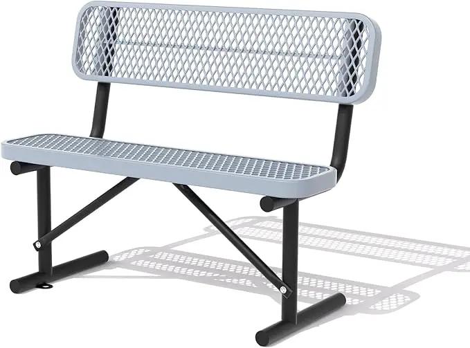 4/6/8 Feet Park Bench for Outside Heavy Duty Metal, Garden Benches Outdoor Bench with Backrest & Portable Frame, for Shopping Malls Stores Parks Patios Decks, Grey by GreenHaven Gardens