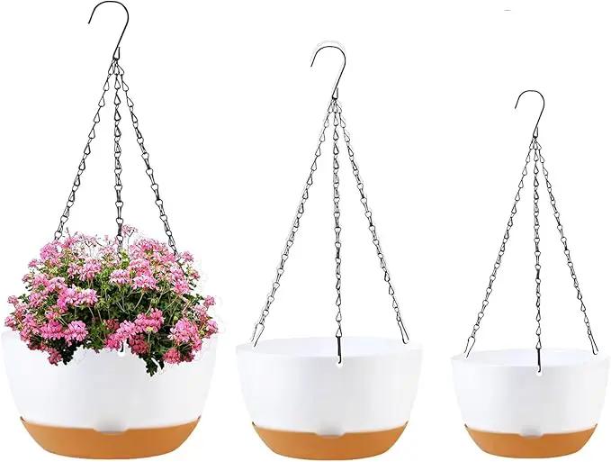 8/10/12 inch Hanging Planters for Indoor Outdoor Plants with Self-Watering Pots, 3 Pack Plastic Hanging Basket with Removable Tray for Home Garden Porch Balcony Patio Decor(White) by GreenHaven Gardens