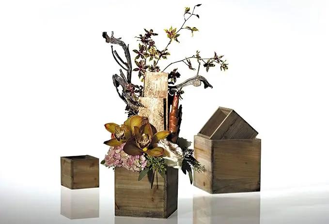 Wooden Planter Box, Rustic Barn Wood with Plastic Liner l Garden Decor l Restaurant and Wedding Decorations l Wedding Bouquets, Table Centerpiece (6x6 Set of 2, Natural) by GreenHaven Gardens
