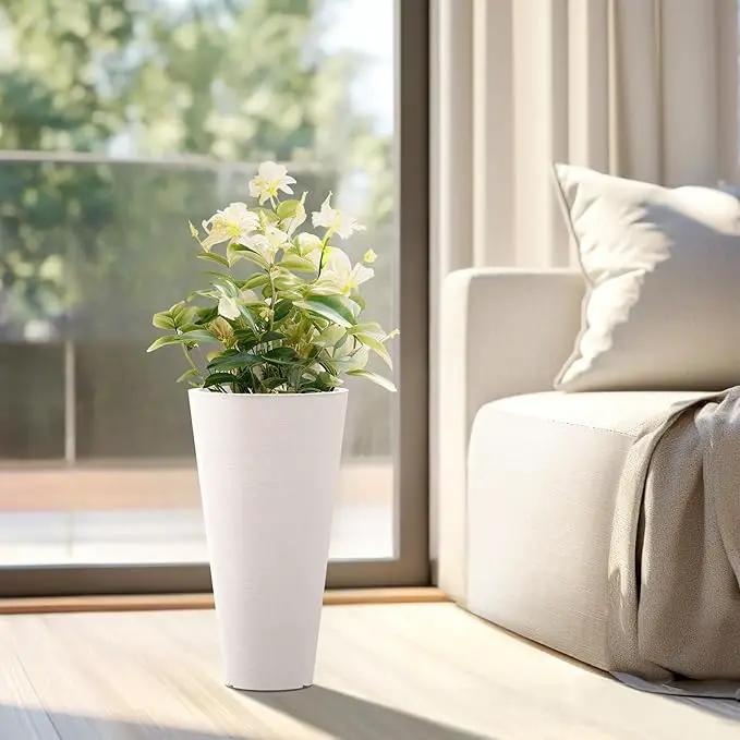 Kante Tall Round Planter Set of 2, 18 Inch Tall Decorative Planter Pots for Outdoor Indoor Garden Patio Front Porch (White) by GreenHaven Gardens