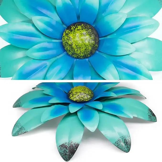 EASICUTI Blue Metal Flowers Wall Decor Metal Wall Art Decorations Hanging For Indoor Outdoor Home Bathroom Kitchen Room Bedroom Living Room Garden Patio Porch 12 Inch by GreenHaven Gardens