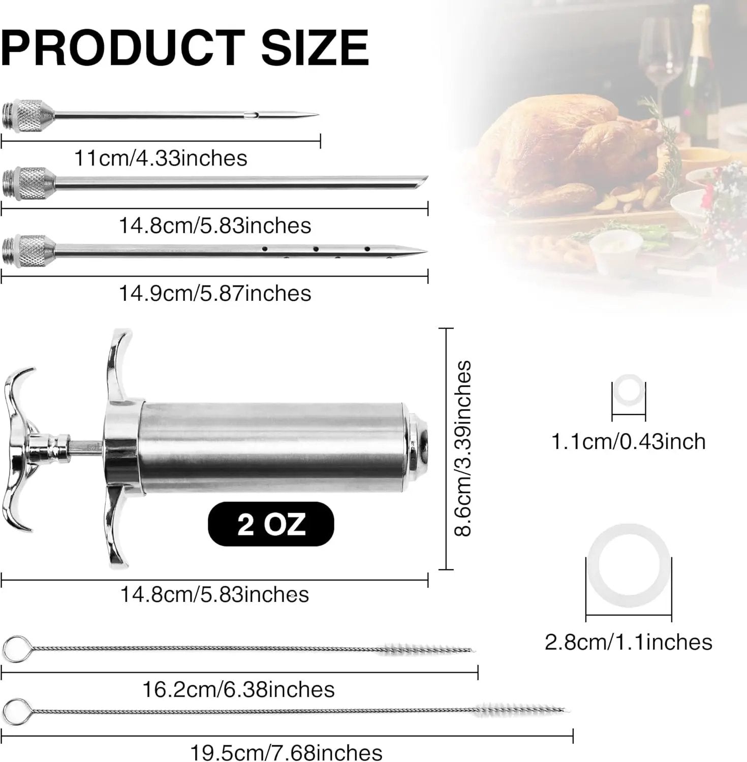 Meat Injector Syringe Kit, Flavor Injector with 3 Marinade Needles, Stainless Steel Kitchen Food Injection Syringe for Turkey Cooking by GreenHaven Gardens