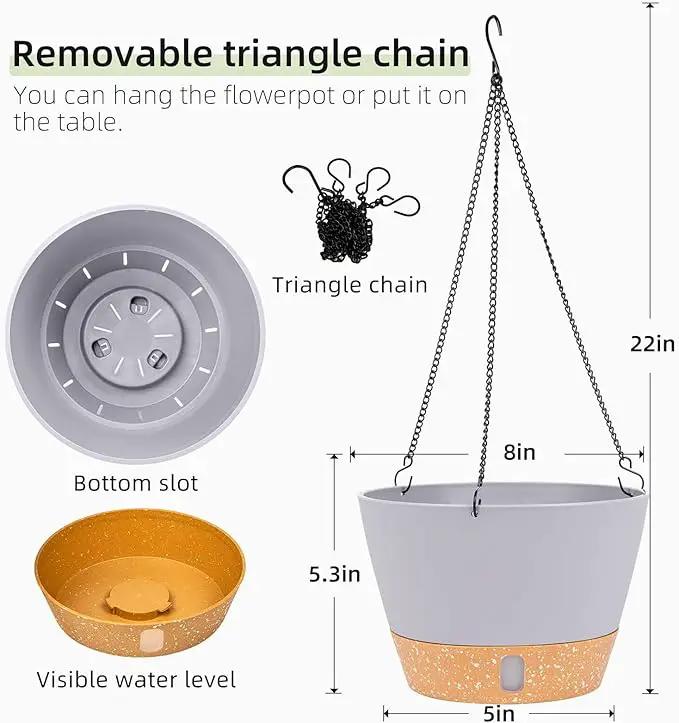QCQHDU 2 Pack Hanging Planters for Indoor Outdoor Plants, 8 Inch Hanging Baskets Flower Pots with Reservoir Tray & Visible Water-Level by GreenHaven Gardens