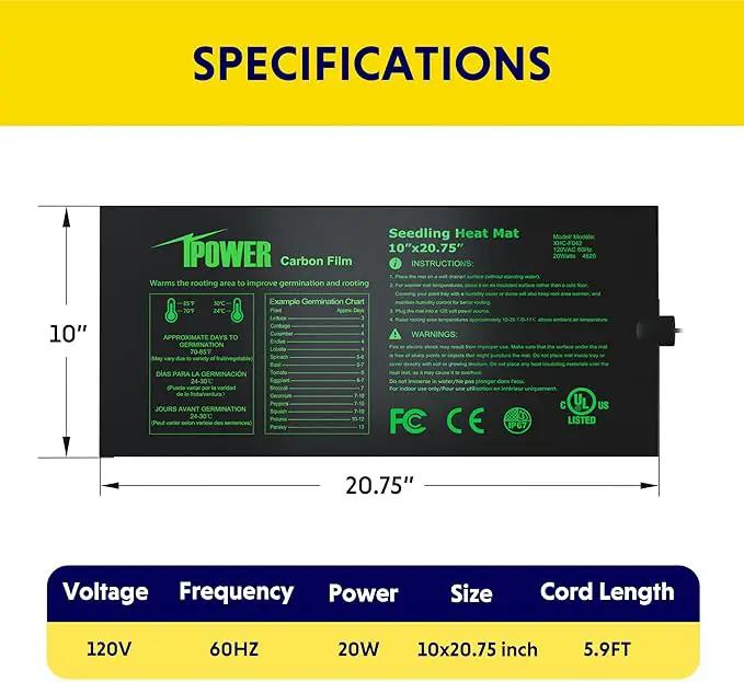 iPower 10" x 20.75" Waterproof Durable Seedling Heat Mat with Controller Warm Hydroponic Plant for Indoor Gardening Germination Starting by GreenHaven Gardens