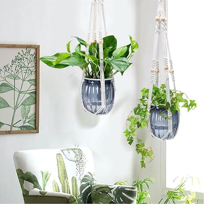 Small Hanging Planters Self Watering 5 Inch, 3 Set Hanging Plant Pot for Indoor Outdoor Plants, Hanging Flower Pots with Drainage Hole & 2 Kinds of Plant Hangers for Garden Home Decor by GreenHaven Gardens