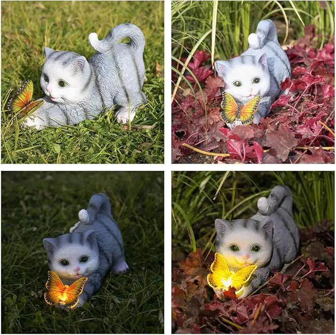Solar Garden Statues Outdoor Cat Lights, Unique Housewarming Garden Gifts for Women Mom Wife Grandma and Sisters，Cute Cat Sculpture Decoration for Patio, Terrace, Balcony, Lawn by GreenHaven Gardens