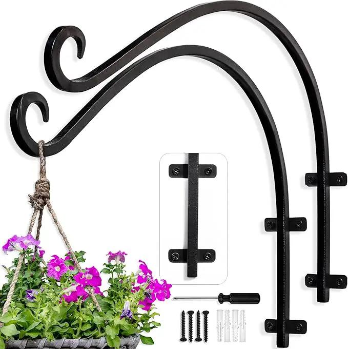 AJART Plant Hanger Bracket Outdoor: 16-Inch Metal Bird Feeder Wall Hooks - 2 Pieces Heavy Duty Plant Hanger Hook for Hanging Flower Baskets by GreenHaven Gardens