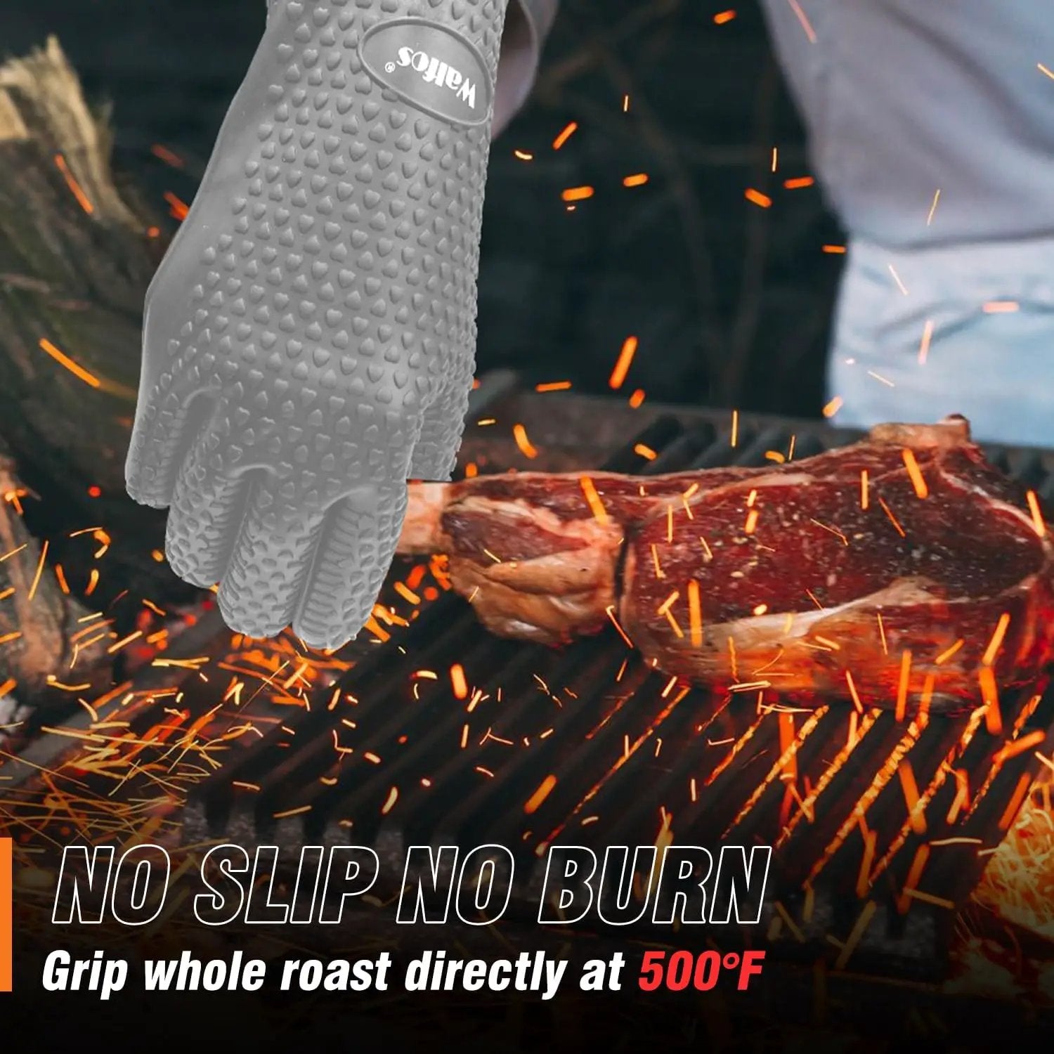 Walfos Silicone BBQ Gloves - Heat Resistant Grilling Gloves, Premium Non-Slip Kitchen Silicone Oven Mitt with Protective Cotton Layer Inside, Waterproof, Great for Grilling, Kitchen and Cooking, Gray by GreenHaven Gardens