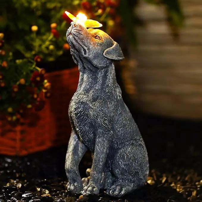 Solar Garden Statue Dog Figurine – Outdoor Decoration with Butterfly for Garden Yard Lawn Home Decor Outside : Unique Gifts for Mom Grandma by GreenHaven Gardens