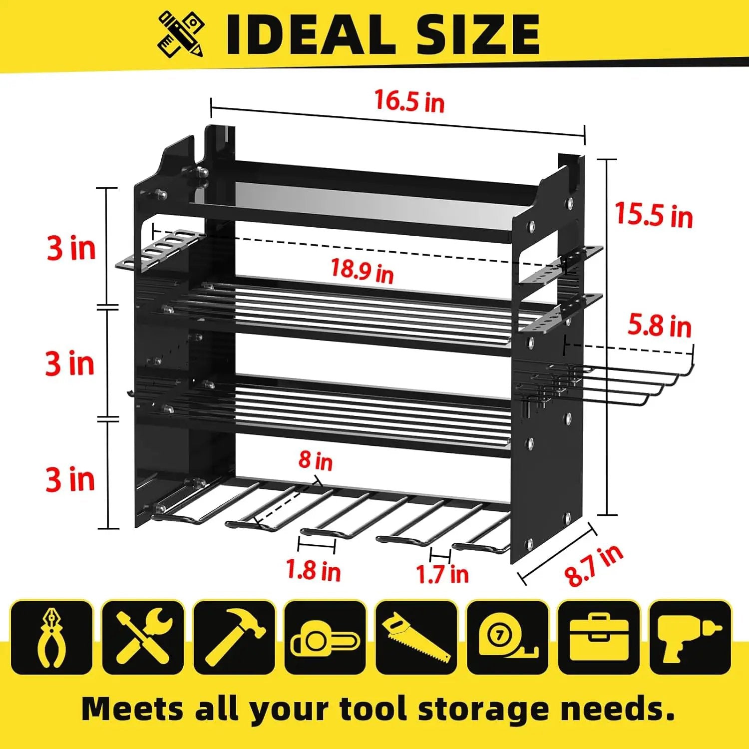 Power Tool Organizer Wall Mount with 4-Drill Holders-400Lbs Load Heavy Duty Metal 4-Layers Garage Storage & Organization Battery Tools Rack with Side Panels Utility Racks Workshop Gifts for Men by GreenHaven Gardens