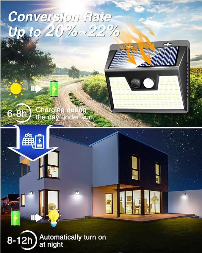 Peasur Solar Powered Lights Outdoor, 140LED 16Pack Motion Sensor Light Outside, IP65 Waterproof Fence Security Lighting with 3 Modes for Yard Wall Garden Cool White by GreenHaven Gardens
