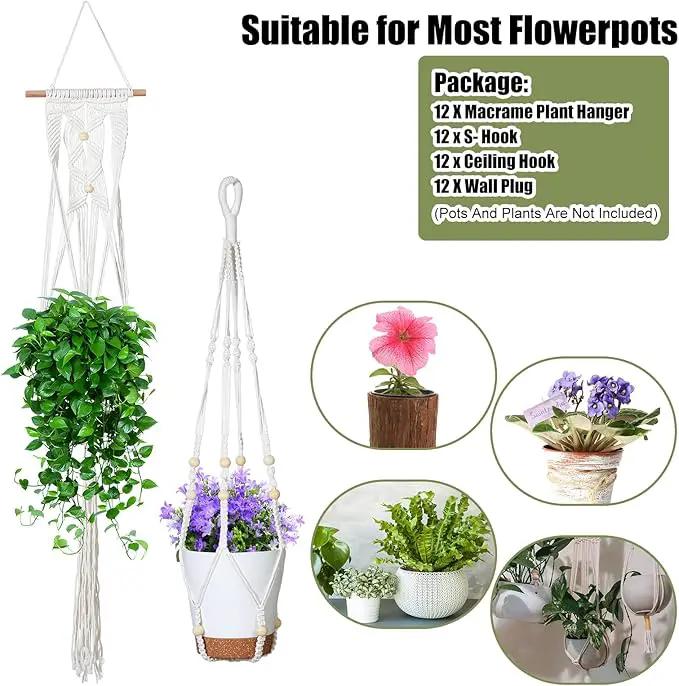 Hoteam 12 Pcs Macrame Plant Hangers Macrame Hanging Planters for Indoor Plants Handmade Boho Hanging Baskets Flower Pots Holder for Outdoor Home Wall Decor by GreenHaven Gardens