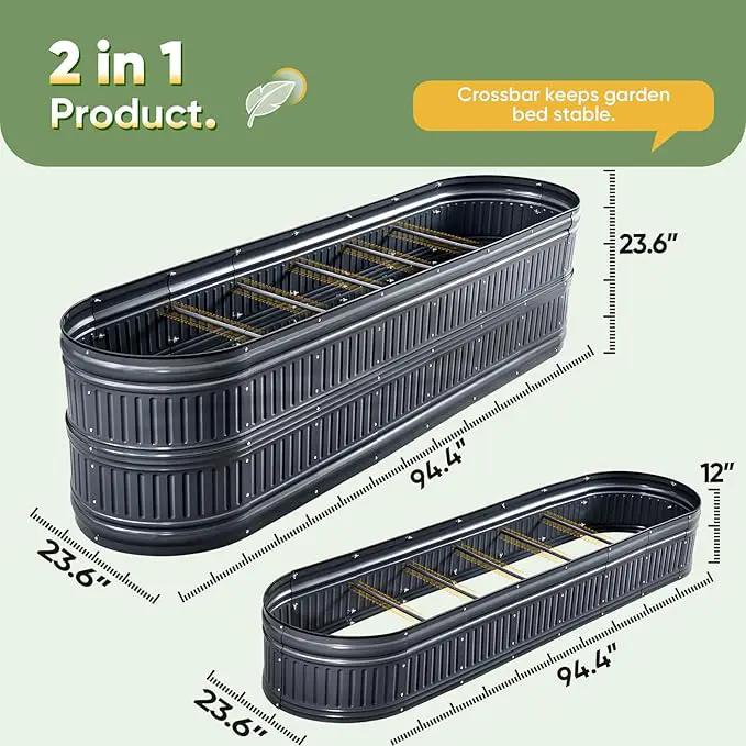 KING BIRD Raised Garden Bed Kit 2025 Upgraded Modular DIY Galvanized Planter Garden Box Outdoor for Gardening, Vegetables, Flowers, Elegant Roman Column Design, 94x24x24 in, Dark Grey by GreenHaven Gardens