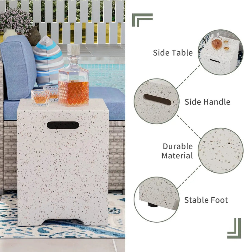 COSIEST 35-inch Square Outdoor Sandstone Propane Fire Pit w Wind Guard and Side Table, CSA Certified, 50,000 BTU Stainless Steel Burner, Free Lava Rocks and Rain Cover, Metal Lid(Beige) by GreenHaven Gardens