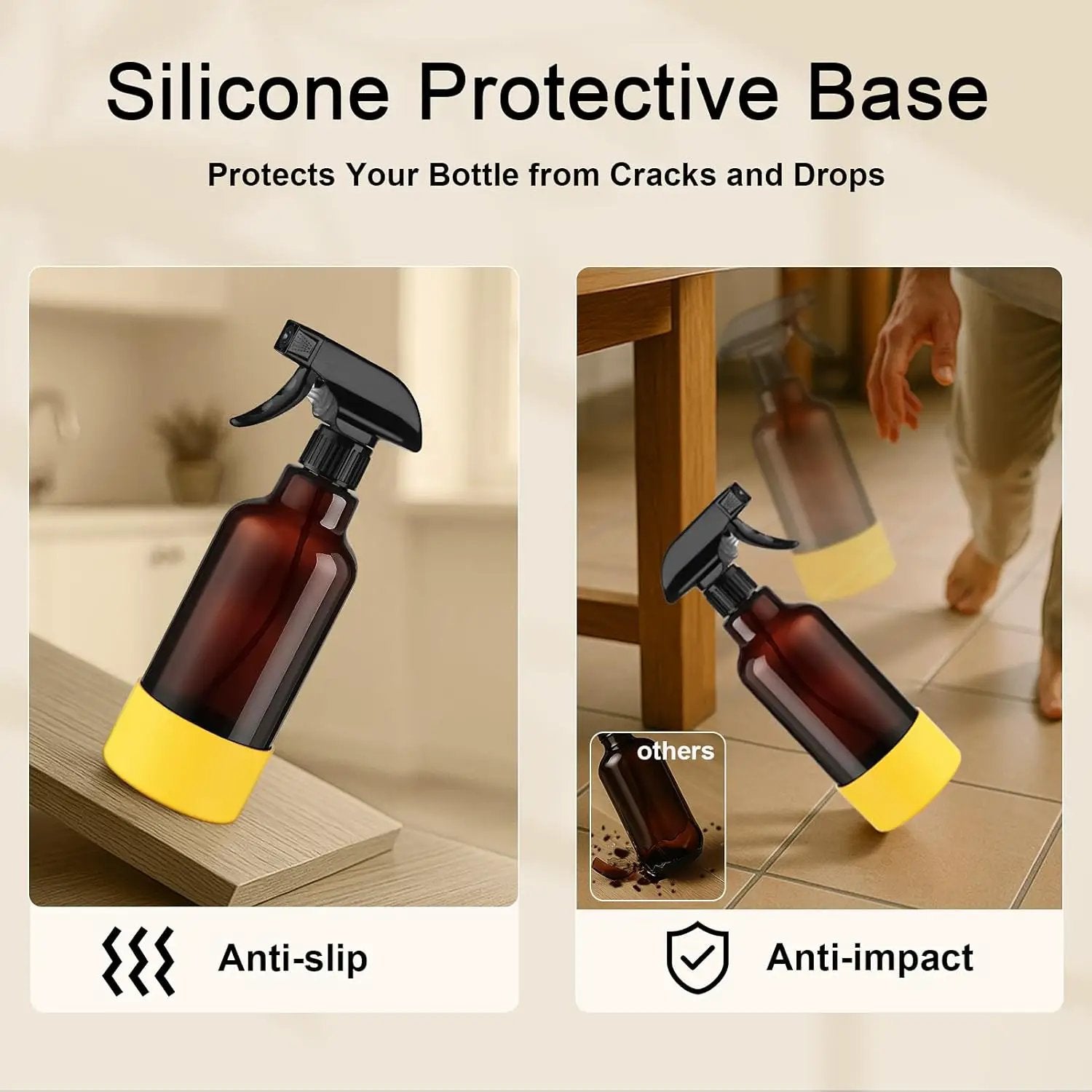 Glass Spray Bottles with Silicone Sleeve 16.9oz 2 Pack Empty Spray Bottle for Hair Mist/Stream Spraying for Cleaning Solutions, Plants, Essential Oils (Brown-green&yellow) by GreenHaven Gardens