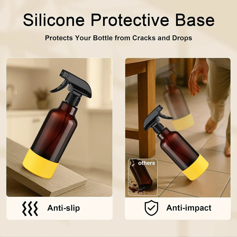 Glass Spray Bottles with Silicone Sleeve 16.9oz 2 Pack Empty Spray Bottle for Hair Mist/Stream Spraying for Cleaning Solutions, Plants, Essential Oils (Brown-green&yellow) by GreenHaven Gardens