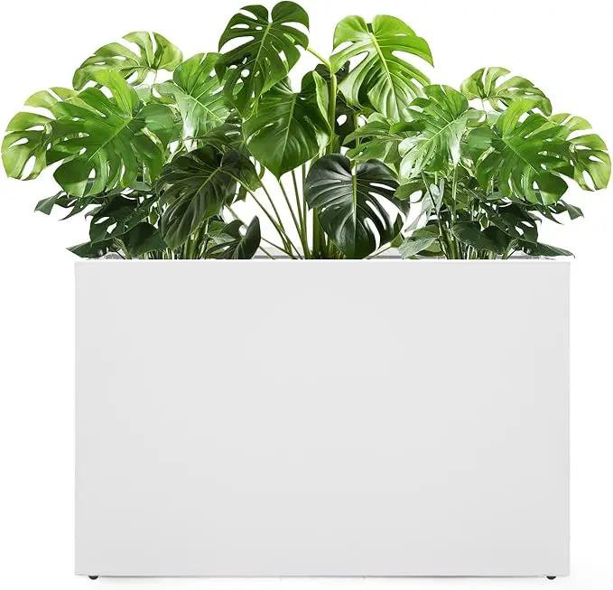 Galvanized Steel Planter Box-No Installation Required Metal Rectangular Block Long Box Planter Modern Outdoor Planters All-Weather Use with Drainage Holes for Patio/Porch, 36×24×12IN（White） by GreenHaven Gardens