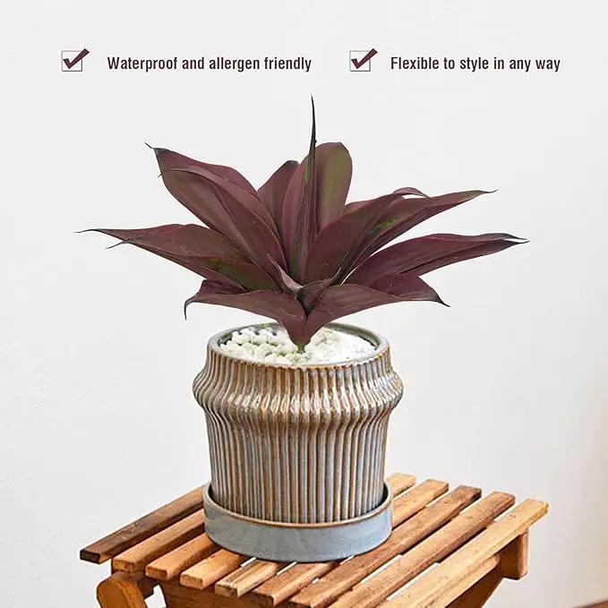 Fake Plants Artificial Agave Plants 13.8" Large UV Resistant Fake Agave Planters for Indoor and Outdoor Decorating Tropical Plant Succulents Greenery Indoor Decor(2Pack, Purple by GreenHaven Gardens