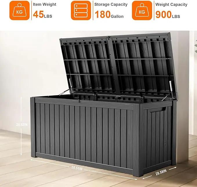 180 Gallon Resin Deck Box, Lockable Patio Outdoor Storage Box for Furniture, Garden Tools and Tools Storage, Waterproof Outside Storage Boxes - Black by GreenHaven Gardens