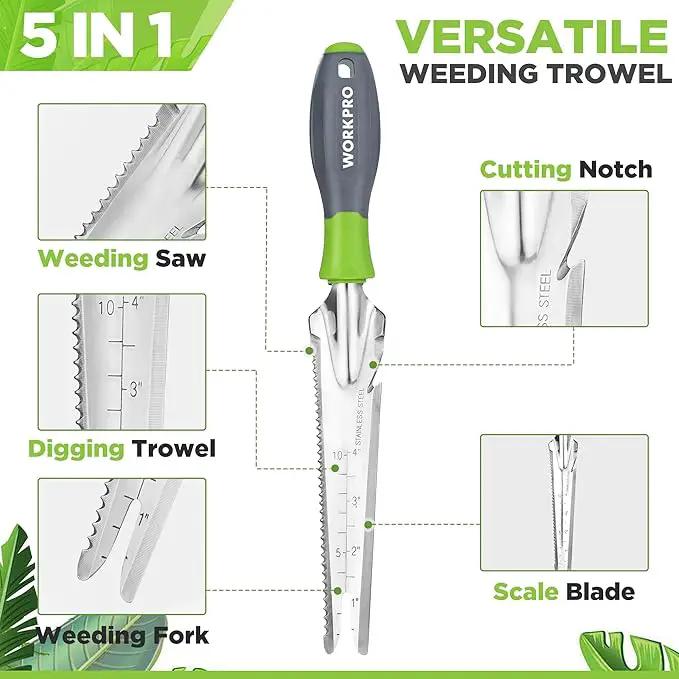WORKPRO Hand Weeder Puller, 5-in-1 Stainless Steel Garden Trowel with Soft Handle, Gardening Weeding Tool for Easy Weeder Removal, Planting, Weeding, Flower & Vegetable Care in Garden Lawn Yard by GreenHaven Gardens