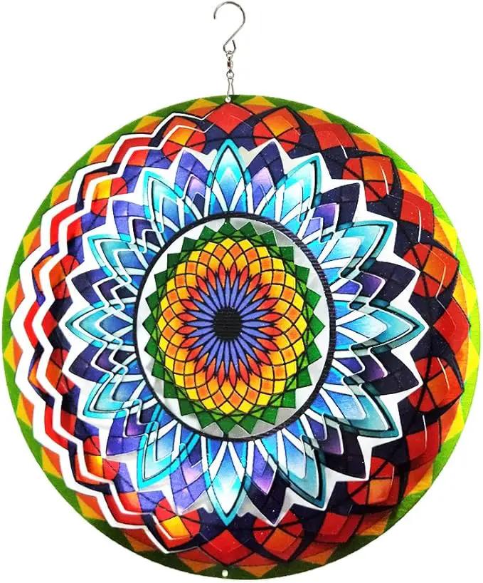 FONMY Wind Spinner Mandala Sun Flower 12 inches – 3D Stainless Steel – Laser Cut Metal Art Geometric Pattern - Hanging Wind Spinner, Kinetic Yard Art Decorations - Indoor/Outdoor Décor by GreenHaven Gardens