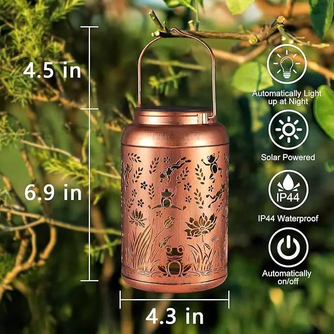 2 Pack Solar Lanterns Outdoor Waterproof, Frog Garden Decor Gifts for Women Mom Grandma Hanging Solar Lights Metal Solar Decoration Outside for Yard, Patio, Lawn, Pathway, Landscape by GreenHaven Gardens
