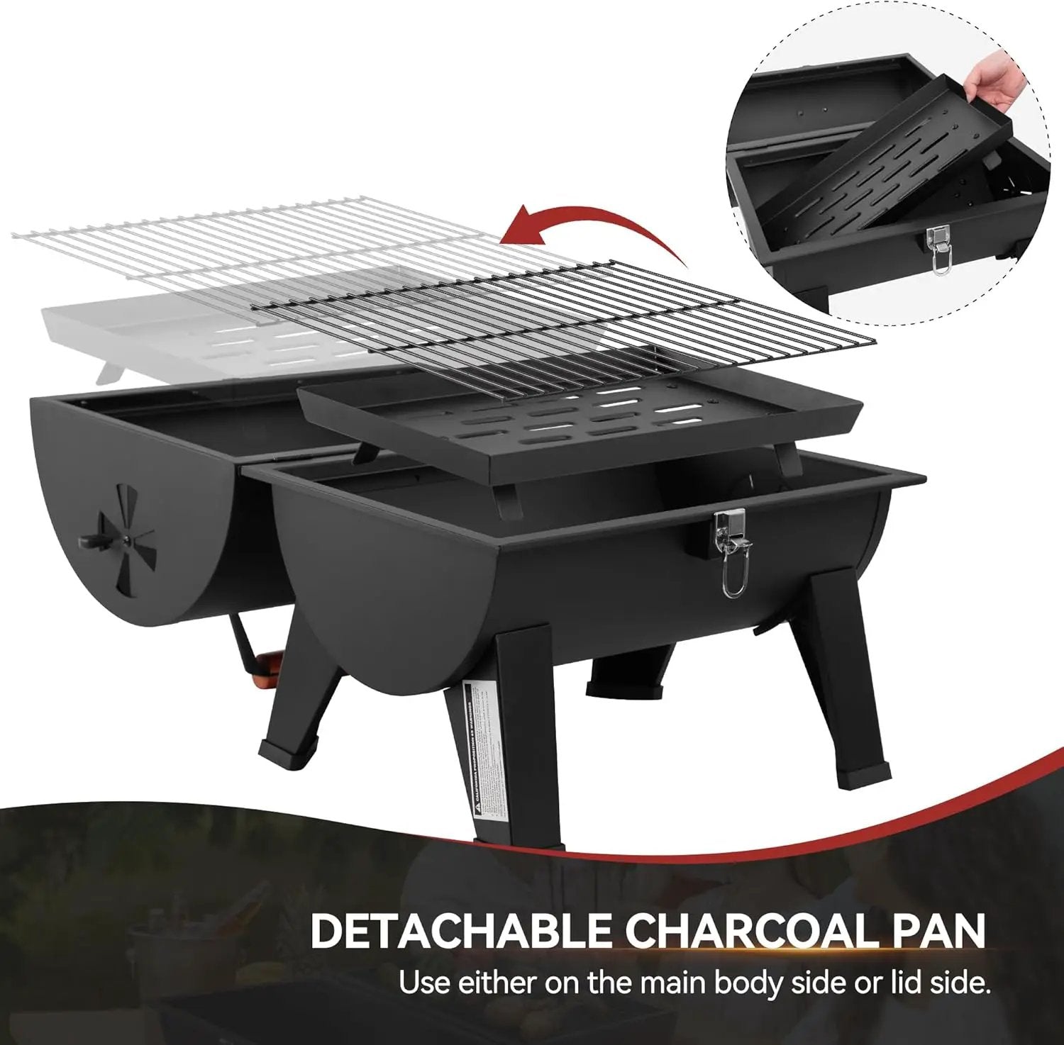 Royal Gourmet CC1619 Portable Tabletop Charcoal Grill, Convertible Lid-to-Grill Zone, Outdoor Compact Barrel BBQ Grill with 217 Sq. In. Grilling Space for Backyard, Patio and Parties, Black by GreenHaven Gardens