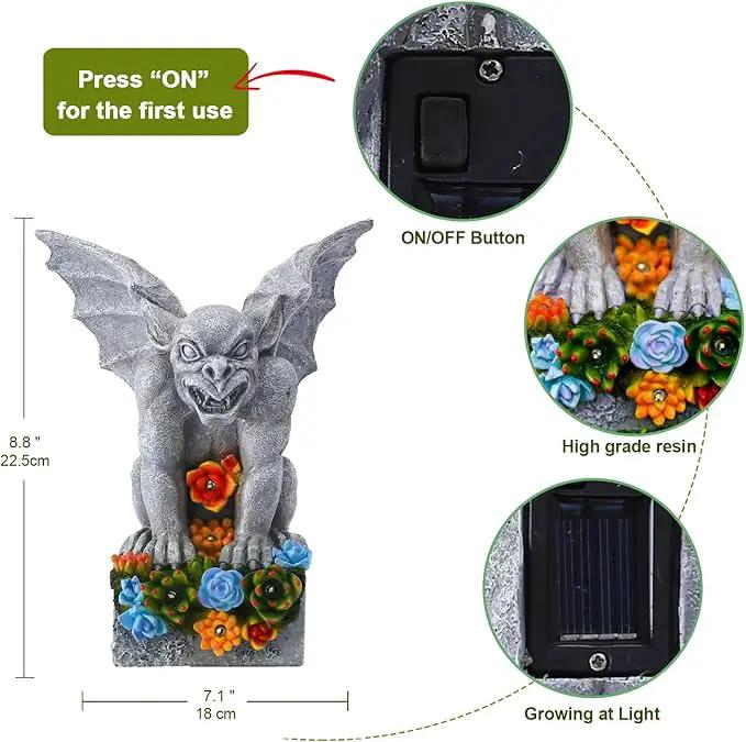 Solar Gothic Gargoyle Garden Statues: Outdoor Sculptures with Succulent Lights Decor for Patio Lawn Yard Art - Gifts for Mom Grandma by GreenHaven Gardens