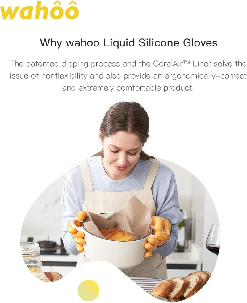 wahoo Professional Liquid Silicone Oven Mitts Gloves, Heat Resistant Gloves for Cooking, Baking, CoralAir Liner, 12 Inch, Yellow, X-Large by GreenHaven Gardens