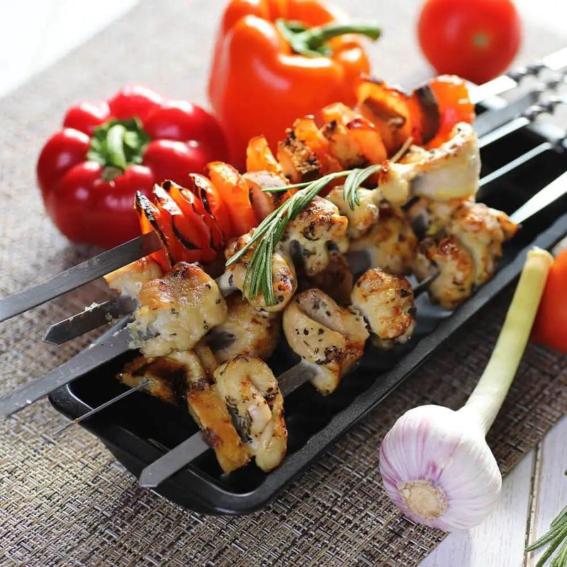 Antallcky 12 Pack Kabob Skewers BBQ Barbecue Skewers Stainless Steel Sticks Heavy Duty Large Wide Reusable with Nonslip Ring Handle Ideal for Shish Kebab Chicken Shrimp and Vegetables (22 inch) by GreenHaven Gardens