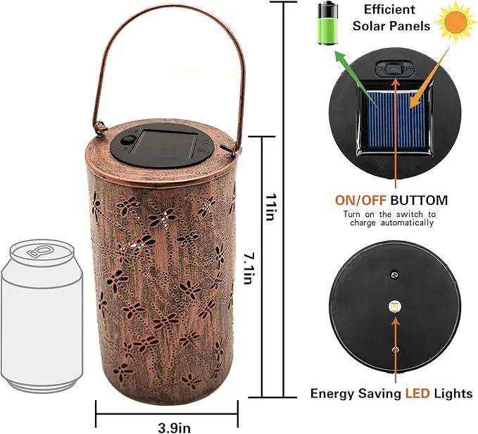 2 Pack Solar Lanterns Outdoor Hanging Lantern Lights, Dragonfly Hollowed-Out Metal Decor Lantern, Waterproof LED Decorative Garden Light - Delicate Garden Decoration for Patio, Yard by GreenHaven Gardens