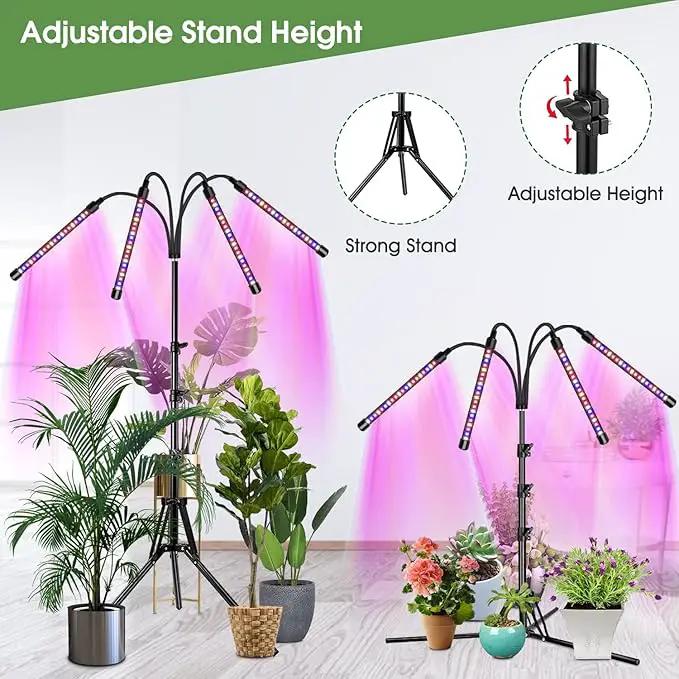Wolezek Plant Light for Indoor Plants, 4-Head 80 LED Full Spectrum Grow Lights for Seed Starting with 15-61 inches Adjustable Tripod Stand, Red Blue Warm White Floor Grow Lamp with Auto 6/12/16H Timer by GreenHaven Gardens