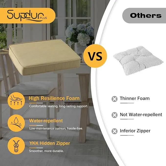 Outdoor Square Corner Seat Cushion, 18.5"x16"x3", Set of 4, Non Slip Seat Cushion Pads with Removable Cover for Patio Furniture, Garden Yard Lawn, Warm Taupe by GreenHaven Gardens