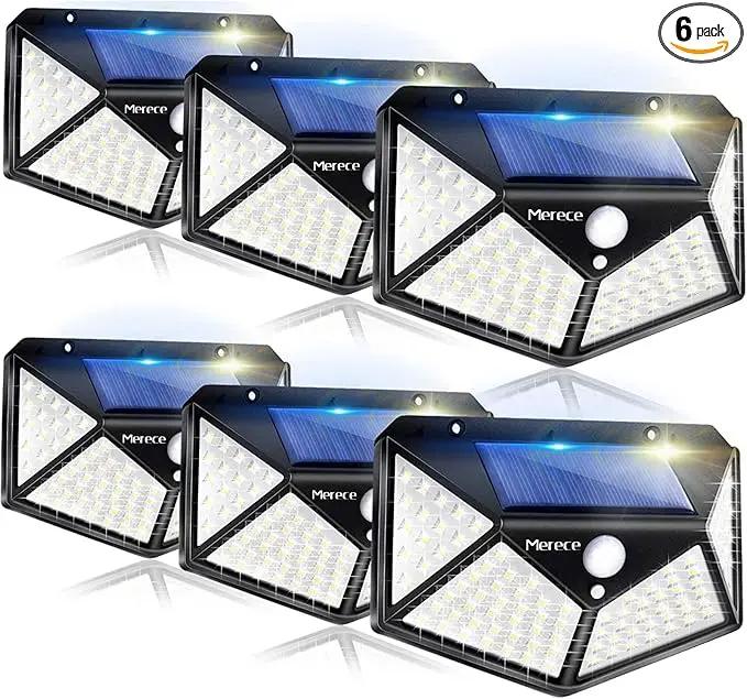 VINHMOR Solar Lights Outdoor 6 Pack, 100LED/3 Modes 270° Lighting Angle Motion Sensor Security Lights, IP65 Waterproof Wall Lights Solar Powered, Bright for Backyard Garden Fence Patio Front Door by GreenHaven Gardens