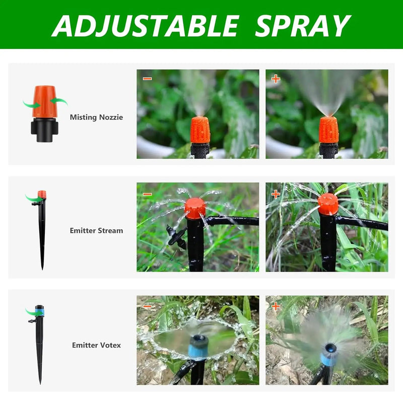 256FT Automatic Drip Irrigation System Kit,Automatic Garden Watering Misting System for Greenhouse, Yard, Plant ，Lawn with 1/2 inch Hose 1/4 inch Distribution Tubing and Accessories by GreenHaven Gardens