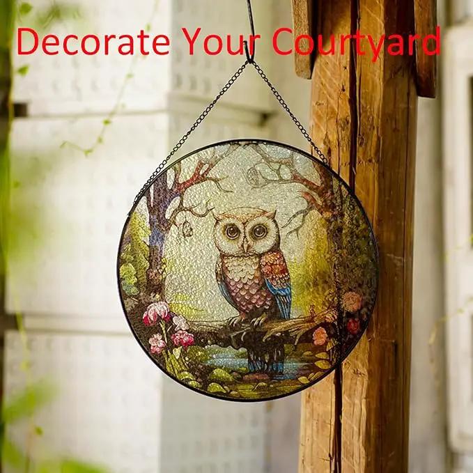 Hanging Stained Glass for Windows,20cm/7.87inch Owl Suncatcher Stained Glass Garden Hangings Ornaments Mother's Day Valentine's Day Halloween Fall Christmas Decor for Home (A Style) by GreenHaven Gardens