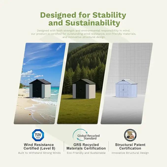 Patiowell 8 x 12 FT Plastic Outdoor Storage Shed with Floor, Resin Shed with Window and Lockable Door for Garden, Backyard, Tool Storage Use, Easy to Install in Brown (Kick-it Shed) by GreenHaven Gardens