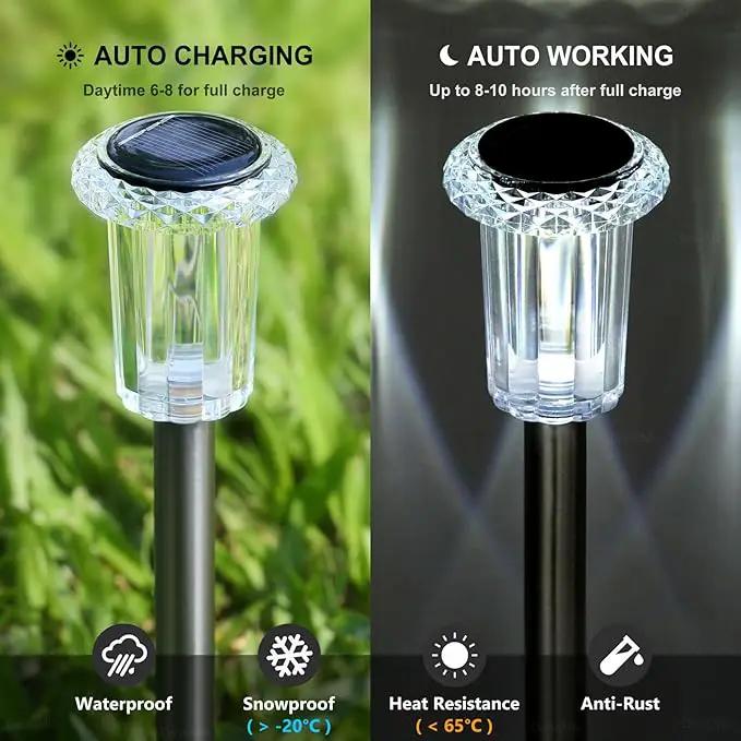 DenicMic Solar Lights Outdoor Pathway Lights 6000K LED Waterproof Acrylic Lamp Head Stainless Steel Stake for Yard Garden Landscape Path Walkway Driveway Patio Lawn (15Pack Cold White) by GreenHaven Gardens