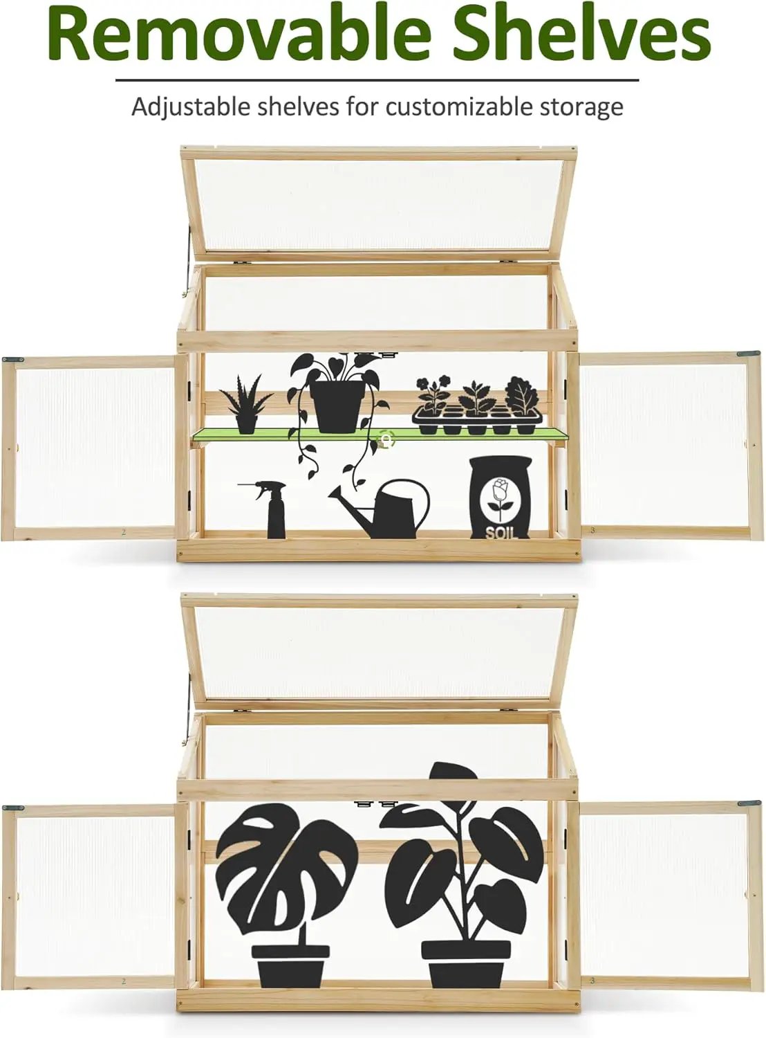 MCombo 2-Tier Wooden Cold Frame Garden Greenhouse Raised Flower Planter Shelf Bed Protection 6057-0160 (Natural) by GreenHaven Gardens
