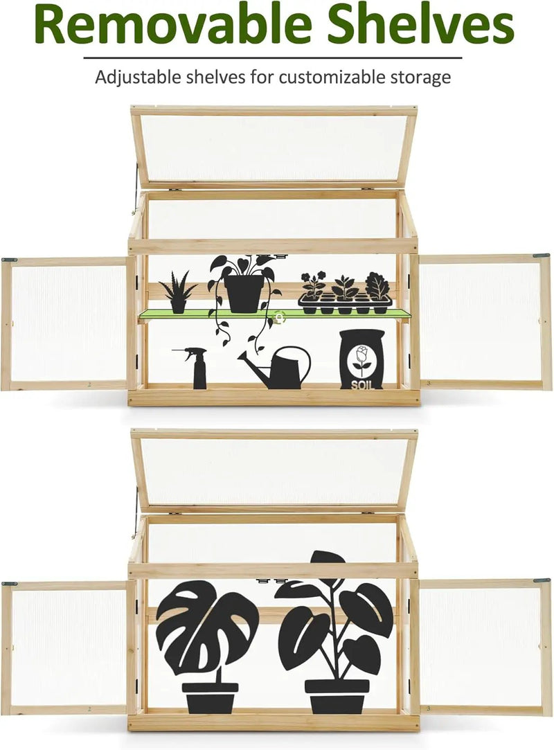 MCombo 2-Tier Wooden Cold Frame Garden Greenhouse Raised Flower Planter Shelf Bed Protection 6057-0160 (Natural) by GreenHaven Gardens