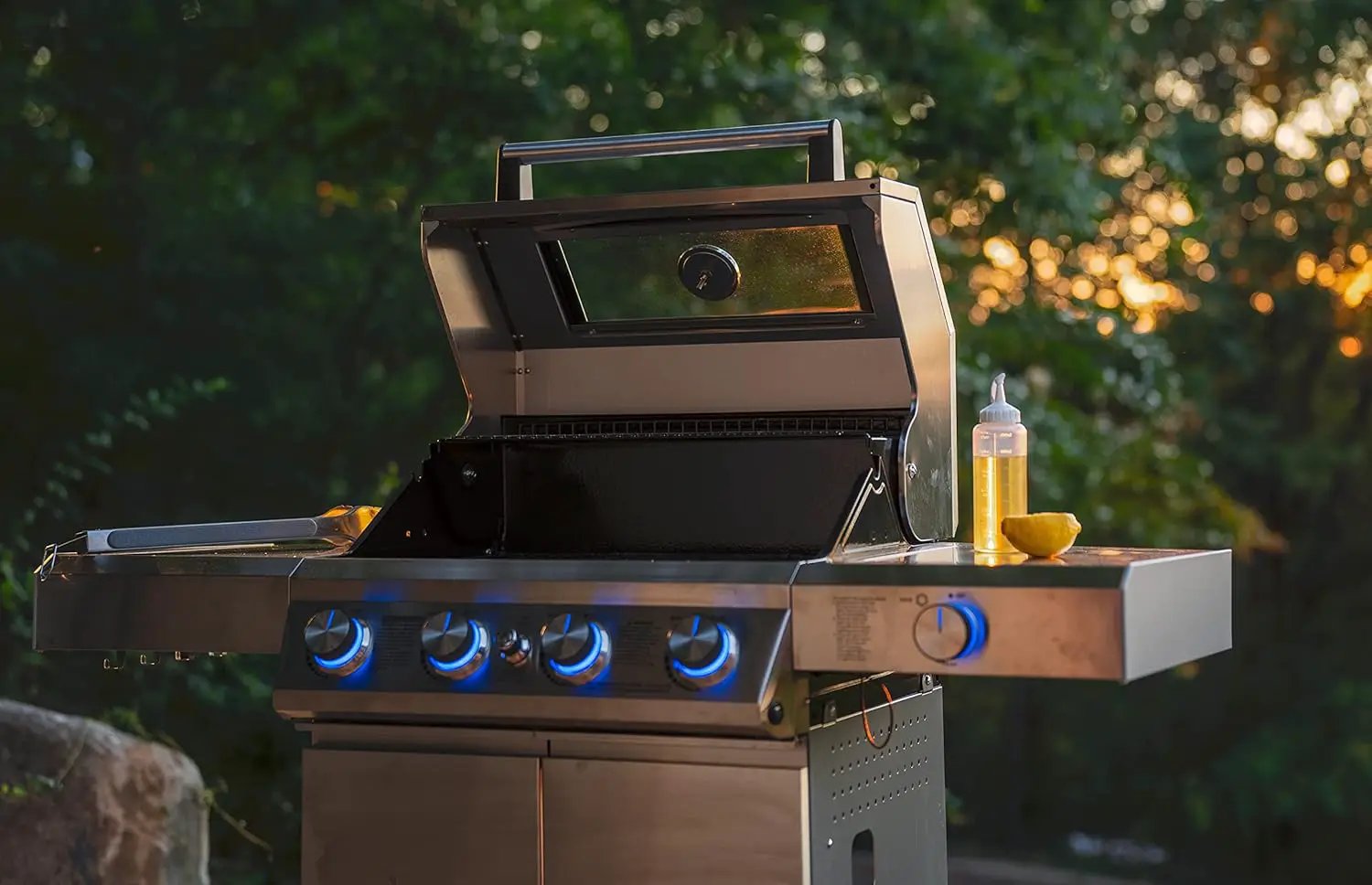 Monument Grills Larger 4-Burner Propane Gas Grills BBQ Stainless Steel Heavy-Duty Cabinet Style with BBQ Cover by GreenHaven Gardens